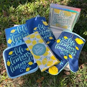 Blue and Yellow Kitchen Set with Lemon Design